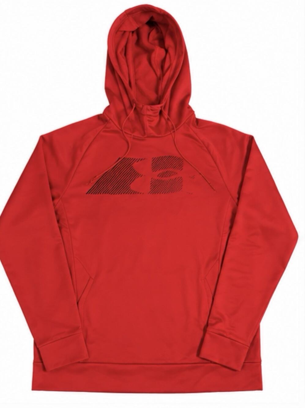 Under Armour ColdGear Red Pullover Hoodie Large Loose Fleece Lined Men’s Logo